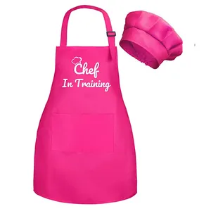 Sleeveless Bib Aprons Set Made Of Poly Cotton Chef Kids Apron With Hat Adult Use For Cook Adult Use