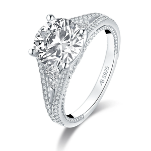 Anillo de Compromiso de Plata de Ley 925 con Halo de Corte Redondo de 3 Quilates y Diamante Natural Moissanita, Anillo de Boda Unisex de Moda - Product Image 1