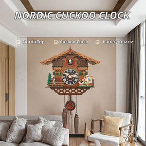 Horloge murale nordique à coucou, analogique, à piles, en forme de toit, décorative, à suspendre, pour salon et chambre à coucher - Product Image 2