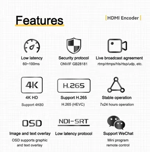Codificador HD 4K H265 H264 MJPEG <span class=keywords><strong>AAC</strong></span>, Transmisión en Vivo SRT RTMP, Transmisión Push para IP UDP RTP, para Equipos de Hotel, Modelo ENCSH Metálico - Product Image 5