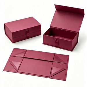 FX Luxury <b>Red</b> Folding Magnetic Gift Box Custom Logo Rigid Cardboard Paper Box OEM Packaging Box with Baffle Support - Product Image 1