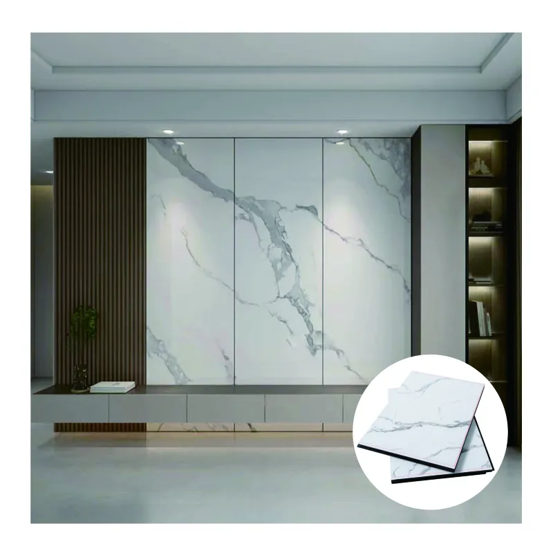 Decorazione della casa moderna pannello di cristallo di carbonio pannello di bambù in fibra di legno effetto marmo Wpc parete pannello