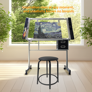 Meubles scolaires ergonomiques, <span class=keywords><strong>table</strong></span> à <span class=keywords><strong>dessin</strong></span> réglable en hauteur, assise-debout, avec tiroirs, plateau en verre, bureau de peinture pour architectes - Product Image 2