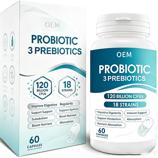 Bioby OEM Probiotic Capsules 120 Billion CFUs 18 Strains 3 Prebiotics Digestive Immune Metabolism Nutrient 60 Count