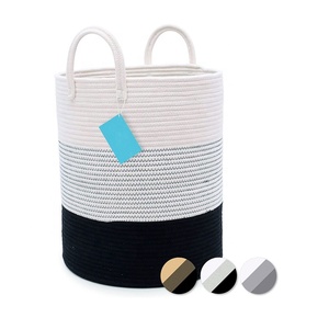 <strong>Black</strong> and White Decor Cotton Rope Basket Large Rope Storage Large <strong>Laundry</strong> Blanket Basket Canvas <strong>Laundry</strong> <strong>Bin</strong> - Product Image 1