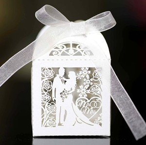 Hollow Mr & Mrs <b>Wedding</b> Candy Boxes, Floral Bride Groom Paper Favor Gift Boxes with <b>Ribbon</b> for <b>Wedding</b> Guest Chocolate Packaging - Product Image 3