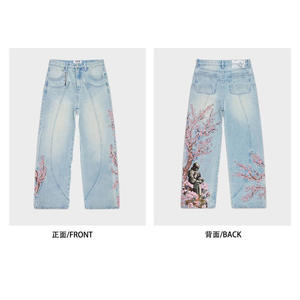 Stokta sınır ötesi ağır işlemeli Y2K amerikan Vintage Boot Cut orta yıkama Hip-hop Streetwear gevşek Unisex Denim - Product Image 4