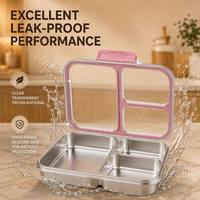 Boîte à bento Risheng en acier inoxydable à 3 compartiments avec couvercle en plastique mignon sans BPA pour enfants, adultes et nouveau-nés, compatible avec le chauffage et la lave-vaisselle