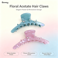 Pince à cheveux Bemay Light Luxury 3D en acétate effet cristal d'eau, motif fleur et papillon arc-en-ciel, pour femme, usage quotidien, pince requin pour l'arrière de la tête, pince à tresses