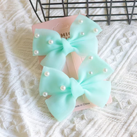 Jepit rambut pita kupu-kupu jala, jepit rambut mutiara plastik aksesori rambut DIY cantik manis untuk BB anak-anak perempuan