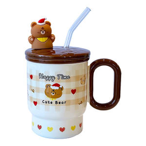 Zuo Mu <b>Ceramic</b> <b>Mug</b> With Lid And Straw Insulated Cute Bear Cat Design For Home Office Gift Spring 2025 - Product Image 2