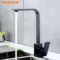 Mitigeur de robinet de cuisine moderne 360 degrés 304sus eau chaude et froide noir nickel brossé carré inoxydable pour hôtels
