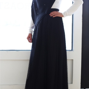Minifalda negra de malla para mujer, con cintura elástica alta forrada, 2182 # - Product Image 5