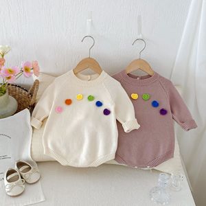 Combinaison barboteuse pour <span class=keywords><strong>fille</strong></span> Angou Baby, style coréen, en coton floral à six couleurs, col rond, couleur unie, automne et hiver - Product Image 2