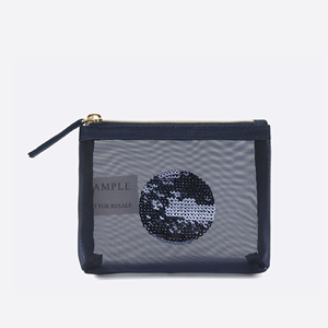 Navy See-Through Mesh <b>Mini</b> Coin Purse with Gold Zipper and Sequin Detail for Coins, Small Cosmetics and Everyday Essentials - Product Image 1