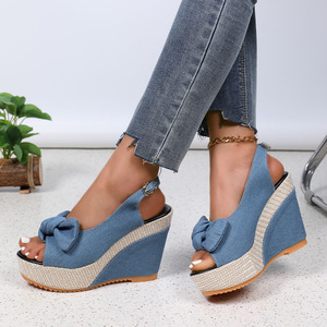 <span class=keywords><strong>Sandali</strong></span> Estivi da Donna Casual con Zeppa e Tacco a Spillo, Ciabatte con Plateau e Tomaia in Tessuto Elasticizzato Convertibile - Product Image 2