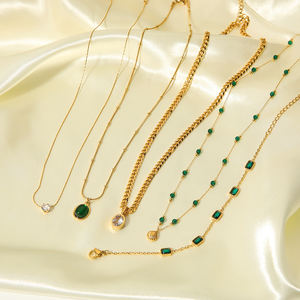 Collares con colgante de circonita de diamante CZ chapados en oro de acero inoxidable populares 2023, pulseras de piedras preciosas verdes para mujer - Product Image 5