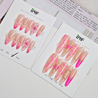 French Tip Nails-Long Press on Nails 10 Pcs Rose Carré En Plastique Faux Ongles Ensemble Pas Besoin De Fichier Cadeau À La Mode