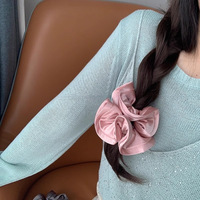 Chouchou à cheveux de haute qualité style français à bords froissés, motif floral, surdimensionné, accessoire pour queue de cheval pour femme