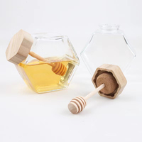 Couvercle en bois hexagonal Confiture Cubilose Pot vide Pot de miel Conteneur de baume à lèvres 100g Boîte de miel en verre