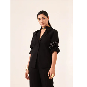 Blazer Negro con Pedrería para Mujer, Blusa Casual de Verano, Blusa Moderna y Elegante para la Noche o el Trabajo, Atuendo Cómodo - Product Image 4