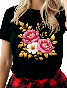 T-shirt Casual da Donna a Maniche Corte, Girocollo, Stampa Floreale, Leggera, in Jersey 100% Cotone, per Primavera Estate - Product Image 1