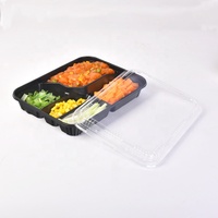 boîte à déjeuner bento à emporter, compartiment à 2 ou 3 parties, conteneurs à base noire avec couvercles