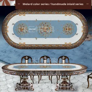 Biệt thự khách sạn Câu lạc bộ pháp vỏ dài hình bầu dục phương Tây rắn gỗ bàn ăn - Product Image 5