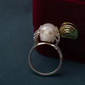 Кольцо из серебра 925 пробы с жемчугом в виде черепа «Be a thinker», Пресноводный Жемчуг, ручная работа, готические украшения