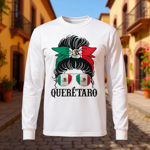 T-shirt à manches longues Quertaro Mexico Pride avec drapeau mexicain et design de l'état - Product Image 3