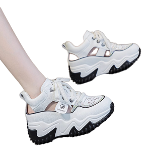 GON22 Casual Chunky Sandals for Spring Summer Breathable Lace-Up Design with <b>Height</b>-<b>Increasing</b> Hollow-out and PU <b>Insole</b> - Product Image 4