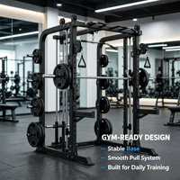 Rack de Squat Combo Premium Smith avec Rangement de Plaques, Rack Commercial Elite en Acier pour Usage Domestique, Câbles Robustes et Pile de Poids