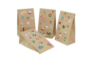 Brown Holiday Paper DIY Gift <strong>Bags</strong> with 120PCS Christmas <strong>Stickers</strong> for Xmas Themed <strong>Party</strong> Favors Supplies Christmas Kraft Treat B - Product Image 2