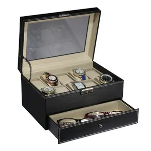 Bán buôn đồng hồ PU hộp da 10 khe cắm đồng hồ trang sức Kính mát Phụ kiện Lưu trữ trường hợp Hộp quà tặng cho nam giới
