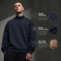 Sweat-shirt col rond bleu marine avec bordure côtelée, pull uni, haut streetwear, vente en gros, commande en gros, vêtements décontractés pour hommes