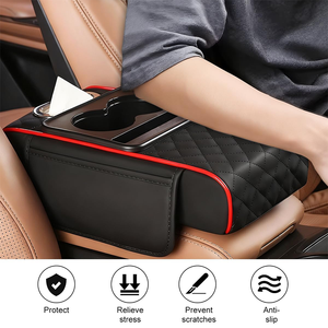 Auto-Armlehnen-Organizer aus PU-Leder, Gesteppte Aufbewahrungsbox mit Getränkehalter und Taschentuchhalter für den Rücksitz, Auto-Innenausstattung für Reisen - Product Image 5