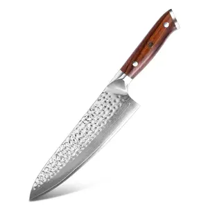 Luxurious Cleaver Damascus Steel 8 Inch Chef Knife Damascus Knives With Desert Ironwood Handle