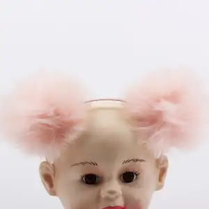Модная Розовая Повязка на голову с меховым помпоном для девочек