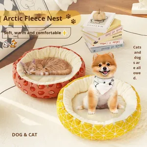 Cama Redonda para Gatos y Gatitos, Cálida, de Algodón y Lino, con Estampado, Fácil de Cuidar, para Invierno, Venta al Por Mayor, Envío Directo de Fábrica - Product Image 1