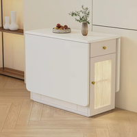 Klappbarer Esstisch aus Holz, Platzsparend für Kleine Haushalte, Multifunktionaler Aufbewahrungstisch mit Steinplatte.