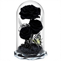 Fleurs éternelles sous cloche en verre, roses noires préservées de qualité supérieure, décoration d'intérieur pour la Saint-Valentin, la fête des mères, un anniversaire, 5.9x5.9x8.7
