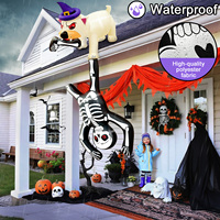 Decoración Inflable de Halloween para Exteriores Perrito que Tira de una Calavera para Decoración de Patio Adecuada para Fiestas Interiores y Exteriores Jardín