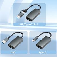 Çift Kafalı Tip-C USB-C Ethernet Adaptörü USB3.0 RJ45 Gigabit Kablolu Ağ Adaptörü 1000Mbps Uyumlu WindowsMacOS/Linux MacBook