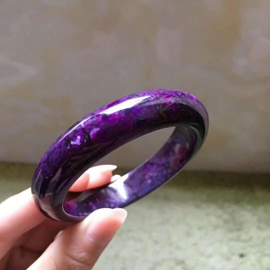 翡翠バングル　紫色 天然パープル翡翠バングル、手首周り7.5インチ、厚さ58.6mm、グレードA