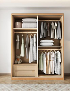 Armoire en bois moderne avec portes coulissantes à volets, design scandinave, armoire de rangement pour chambre à coucher - Product Image 2
