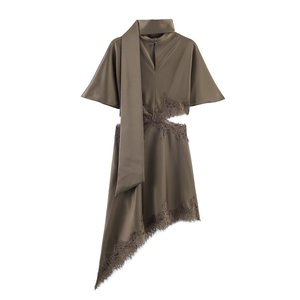 SHENZHU 2026 Primavera/Verano Nuevo Vestido Casual Elegante <span class=keywords><strong>de</strong></span> <span class=keywords><strong>Manga</strong></span> <span class=keywords><strong>Corta</strong></span> con Cuello Mao y Detalles <span class=keywords><strong>de</strong></span> Patchwork con Cintura Ahuecada Sexy 5919041 - Product Image 2