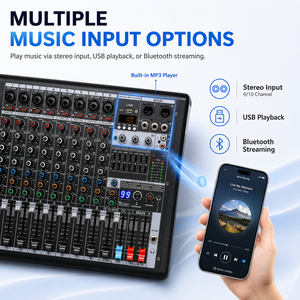 B10 Professional Audio Mixer <strong>10</strong> Channel with BT 5.0 USB MP3 Player, 99 DSP Effects, 48V Phantom Power and 7-Band Graphic EQ - Product Image 6
