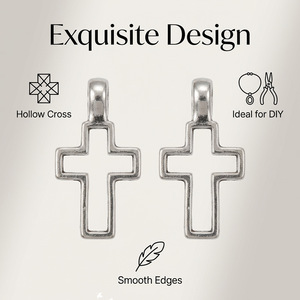 Pendentif croix creuse en alliage de zinc, breloque pour la fabrication de bijoux DIY, design simple et élégant, accessoire religieux chrétien - Product Image 4