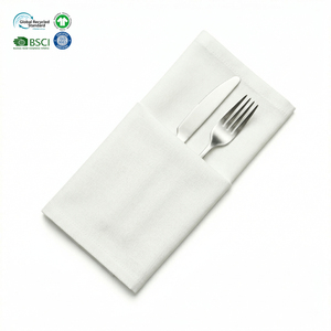 Wholesale Hotel Quality White 18x18 Inch Poly Cotton Blend Dinner Napkins with Custom Label for Hospitality and Wedding Use - Product Image 1