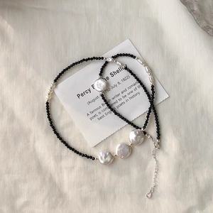 Collier en argent 925 de forme baroque, chaîne de clavicule, cristal noir pointu, lettres en argent brisé, collier de perles naturel tendance - Product Image 3